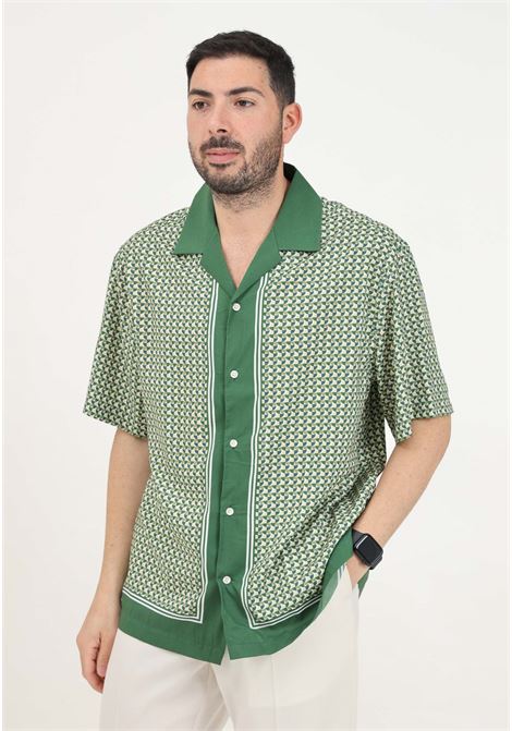 Green short-sleeved shirt for men with pattern SELECTED HOMME | 16093882Eden